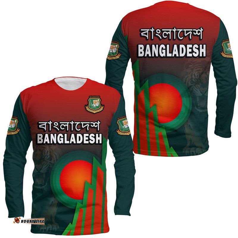Bangladesh Bangla Tigers Cricket Long Sleeve T-shirt Tigers and Bangladesh Flag