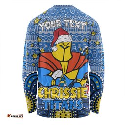 Gold Coast Titans Christmas Custom Long Sleeve T-shirt - Christmas Knit Patterns Vintage Jersey Ugly Long Sleeve T-shirt