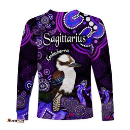 Australian Astrology Long Sleeve T-shirt Sagittarius Kookaburra Zodiac Aboriginal Purple