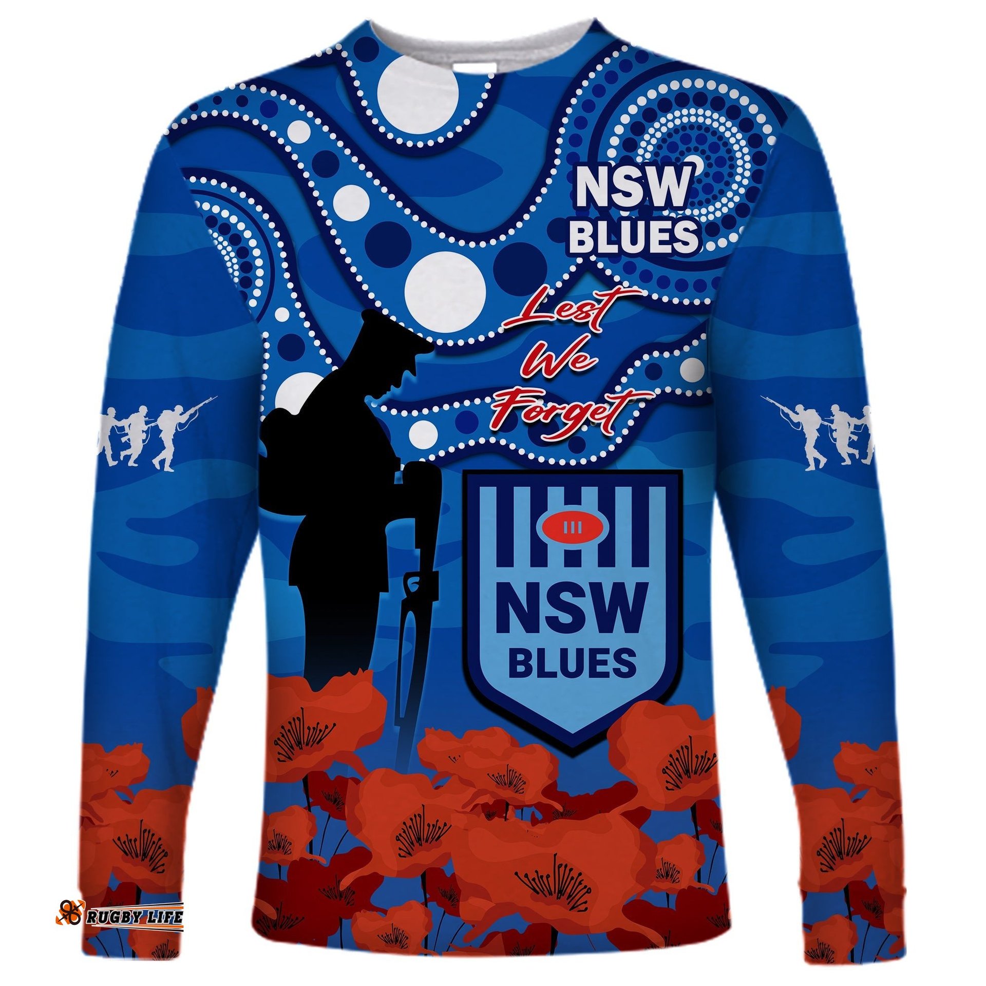 Blues Rugby ANZAC Long Sleeve T-shirt NSW Aboriginal Mix Poppy Camouflage