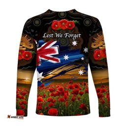 Australia Aboriginal ANZAC Long Sleeve T-shirt Poppy Black