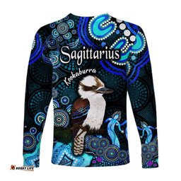 Australian Astrology Long Sleeve T-shirt Sagittarius Kookaburra Zodiac Aboriginal Blue