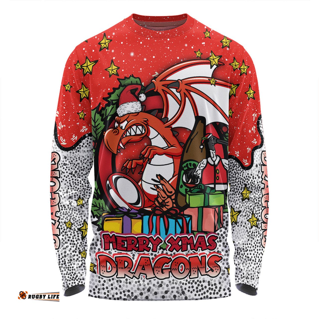 St. George Illawarra Dragons Christmas Custom Long Sleeve T-shirt - Merry Christmas Our Beloved Team With Aboriginal Dot Art Pattern Long Sleeve T-shirt