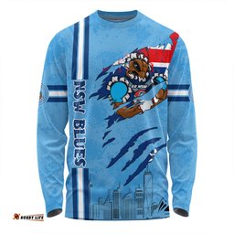 New South Wales Blues Long Sleeve T-shirt - Happy Australia Day Flag Scratch Style