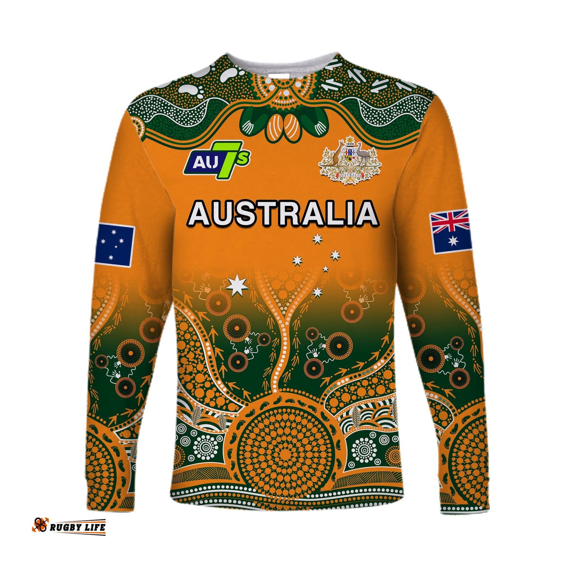 Australia Rugby Long Sleeve T-shirt Aussie Sevens Original Indigenous