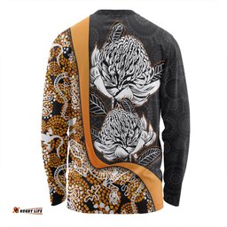 Australia  Warratah Goanna Aboriginal Long Sleeve T-shirt - Waratah Flowers With Orange Lizards, Stones, Sand Dot Art Painting Inspired Long Sleeve T-shirt