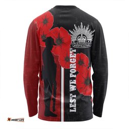 Australia Anzac Day Long Sleeve T-shirt - Lest We Forget Remebrance Day (Black) Long Sleeve T-shirt
