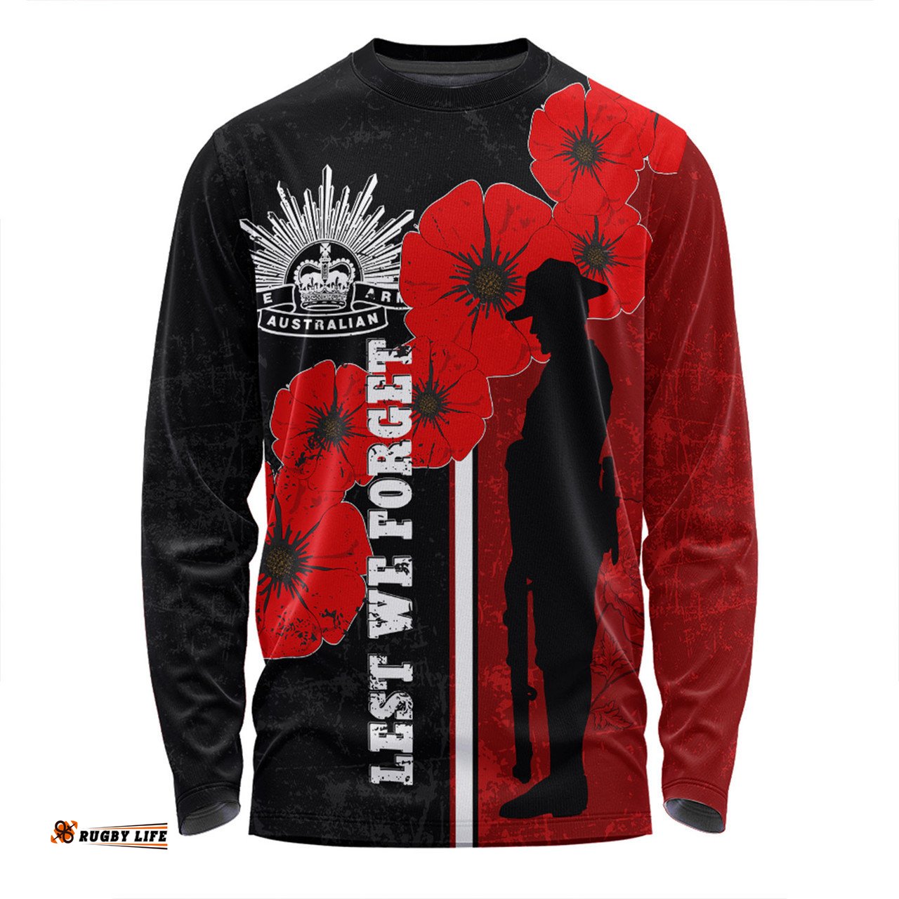 Australia Anzac Day Long Sleeve T-shirt - Lest We Forget Remebrance Day (Black) Long Sleeve T-shirt