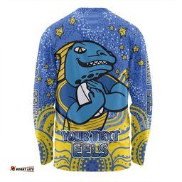 Parramatta Eels Custom Long Sleeve T-shirt - Custom With Aboriginal Inspired Style Of Dot Painting Patterns  Long Sleeve T-shirt