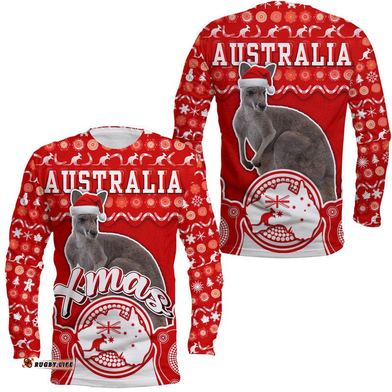 Australian Kangaroo Christmas With Aboriginal Dot Painting Style Long Sleeve T-shirt
