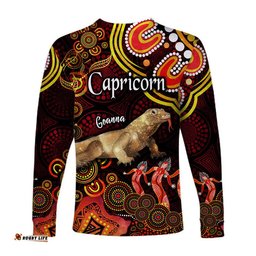 Australian Astrology Long Sleeve T-shirt Capricorn Goanna Zodiac Aboriginal Red