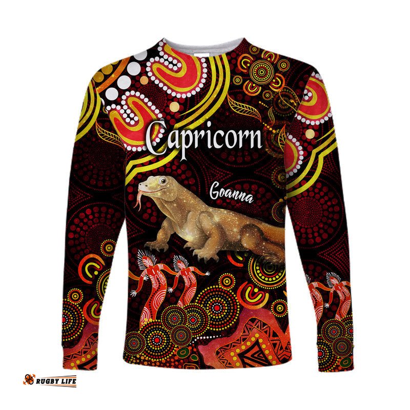 Australian Astrology Long Sleeve T-shirt Capricorn Goanna Zodiac Aboriginal Red