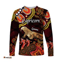 Australian Astrology Long Sleeve T-shirt Capricorn Goanna Zodiac Aboriginal Red