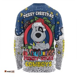 North Queensland Cowboys Christmas Custom Long Sleeve T-shirt - Merry Christmas Our Beloved Team With Aboriginal Dot Art Pattern Long Sleeve T-shirt