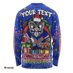 New Zealand Warriors Christmas Custom Long Sleeve T-shirt - Merry Christmas Our Beloved Team With Aboriginal Dot Art Pattern Long Sleeve T-shirt