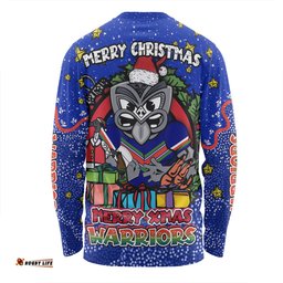 New Zealand Warriors Christmas Custom Long Sleeve T-shirt - Merry Christmas Our Beloved Team With Aboriginal Dot Art Pattern Long Sleeve T-shirt