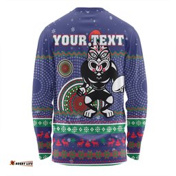 New Zealand Warriors Christmas Custom Long Sleeve T-shirt - Ugly Xmas And Aboriginal Patterns For Die Hard Fan Long Sleeve T-shirt
