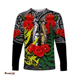 Anzac Day Long Sleeve T-shirts Maori Patterns White Color