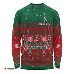South Sydney Rabbitohs Custom Long Sleeve T-shirt - Special Ugly Christmas Long Sleeve T-shirt