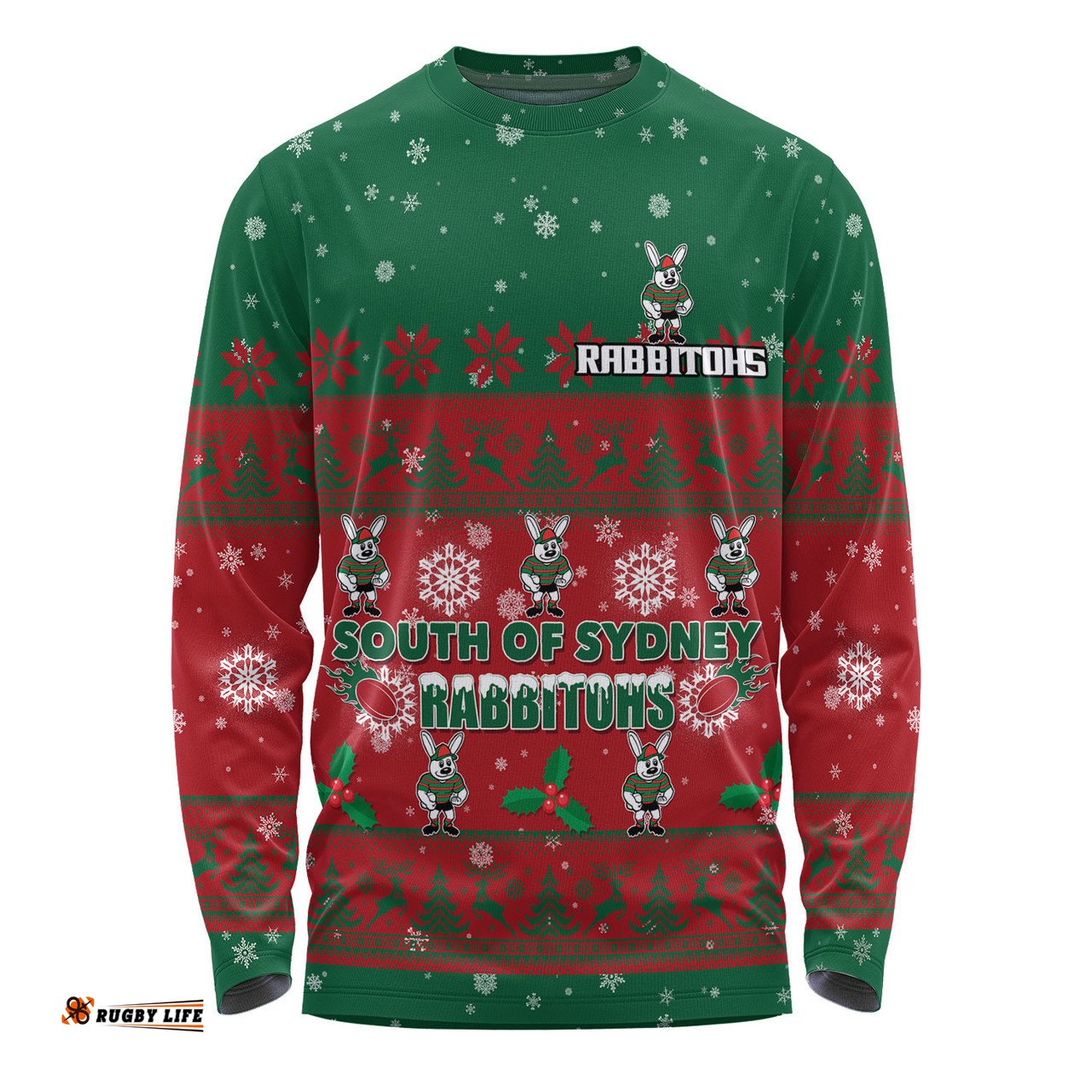 South Sydney Rabbitohs Custom Long Sleeve T-shirt - Special Ugly Christmas Long Sleeve T-shirt