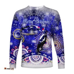 Australian Magpies Christmas Long Sleeve T-shirt Original Style Blue