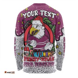 Manly Warringah Sea Eagles Christmas Custom Long Sleeve T-shirt - Merry Christmas Our Beloved Team With Aboriginal Dot Art Pattern Long Sleeve T-shirt