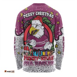 Manly Warringah Sea Eagles Christmas Custom Long Sleeve T-shirt - Merry Christmas Our Beloved Team With Aboriginal Dot Art Pattern Long Sleeve T-shirt