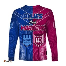 Blues and Maroons Rugby Long Sleeve T-shirt Origin NSW Combine Queensland Aboriginal Australian