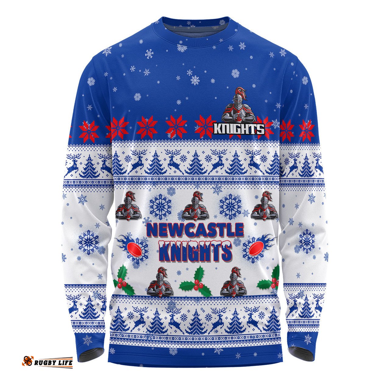 Newcastle Knights Christmas Custom Long Sleeve T-shirt - Special Ugly Christmas Long Sleeve T-shirt