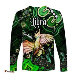 Australian Astrology Long Sleeve T-shirt Libra Cockatoo Glider Zodiac Aboriginal Green