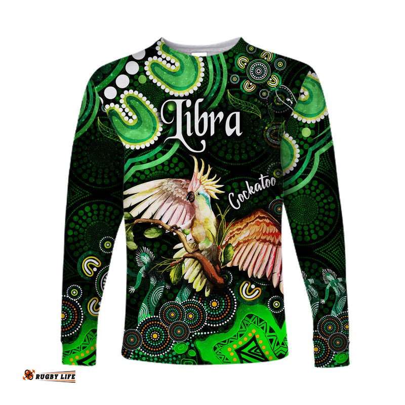 Australian Astrology Long Sleeve T-shirt Libra Cockatoo Glider Zodiac Aboriginal Green