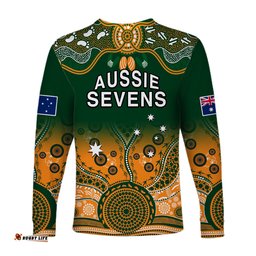 Australia Rugby Long Sleeve T-shirt Aussie Sevens Green Indigenous