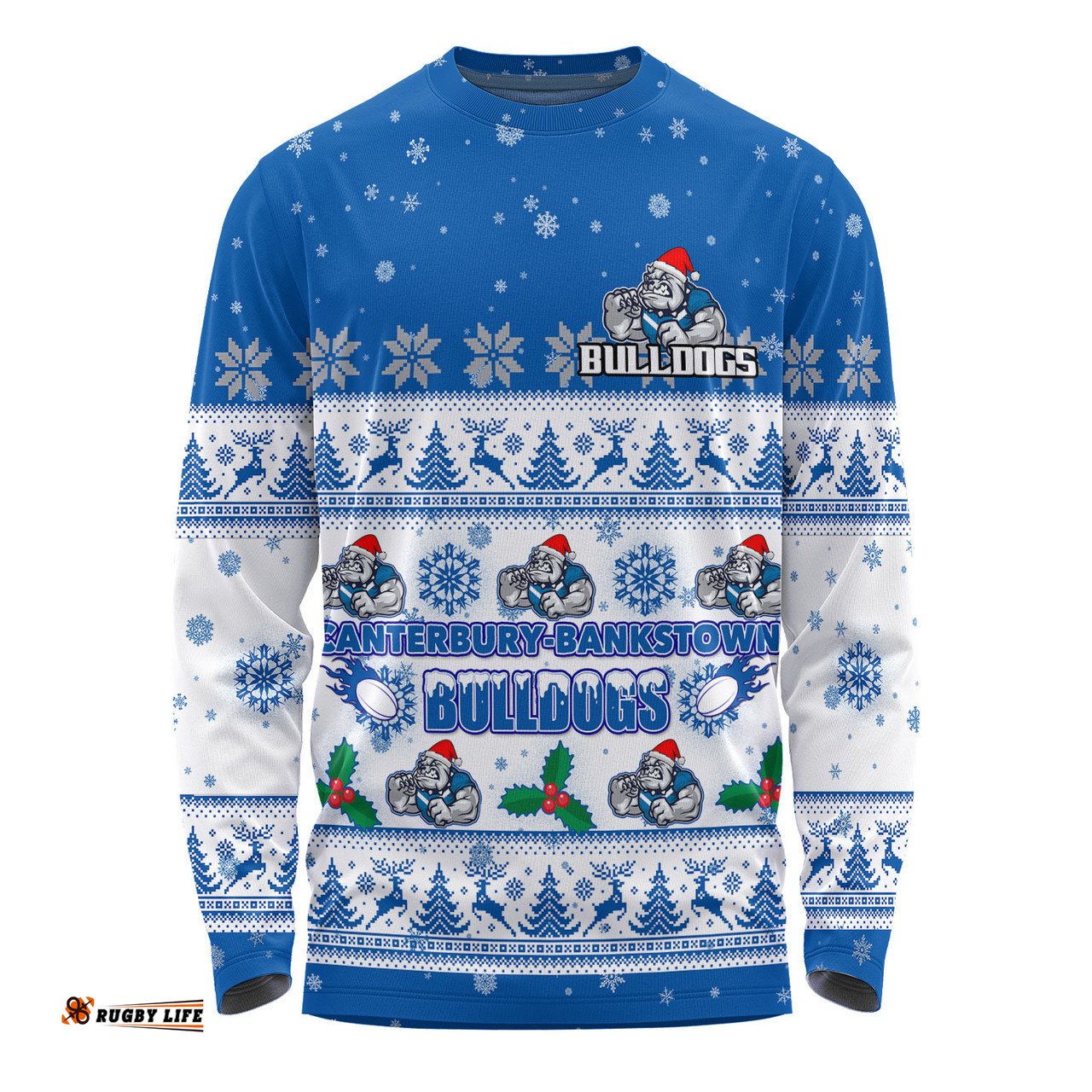 Canterbury-Bankstown Bulldogs Christmas Custom Long Sleeve T-shirt - Special Ugly Christmas Long Sleeve T-shirt