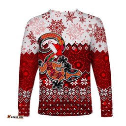 Aboriginal Christmas Lizard Long Sleeve T-shirts Red Style