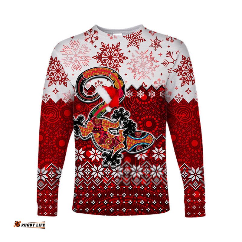 Aboriginal Christmas Lizard Long Sleeve T-shirts Red Style