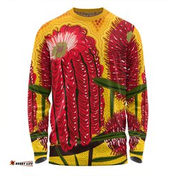 Australia Aboriginal Long Sleeve T-shirt - Aboriginal Dot Art Of Australian Native Banksia Flower Long Sleeve T-shirt