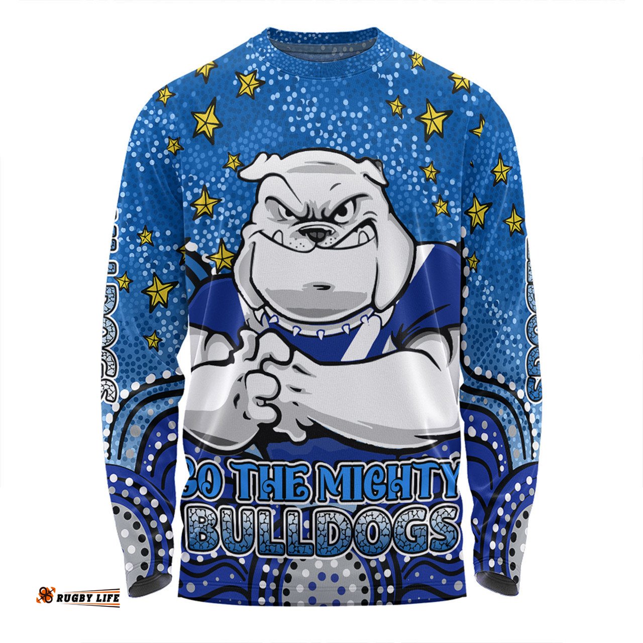 Canterbury-Bankstown Bulldogs Custom Long Sleeve T-shirt - Custom With Aboriginal Inspired Style Of Dot Painting Patterns  Long Sleeve T-shirt