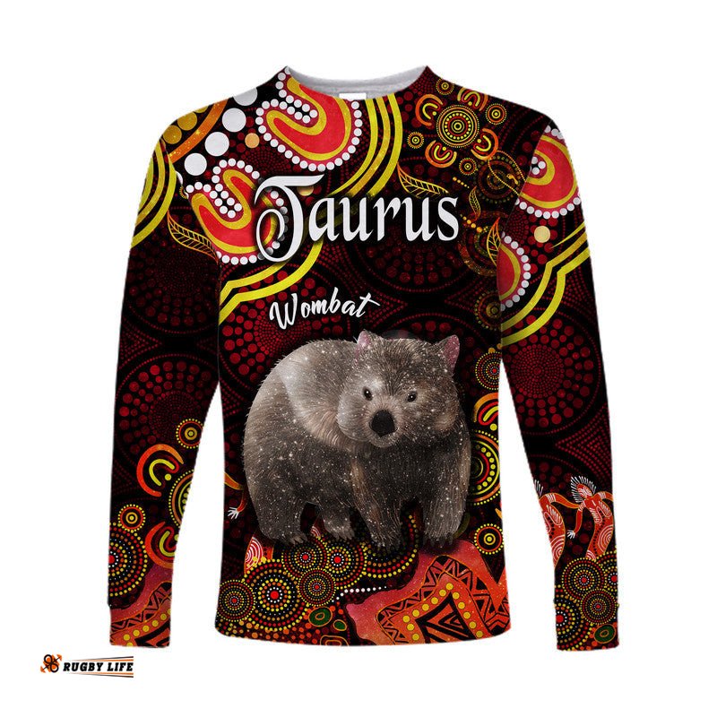 Australian Astrology Long Sleeve T-shirt Taurus Wombat Zodiac Aboriginal Red