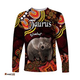 Australian Astrology Long Sleeve T-shirt Taurus Wombat Zodiac Aboriginal Red