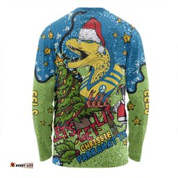 Parramatta Eels Christmas Custom Long Sleeve T-shirt - Let's Get Lit Chrisse Pressie Long Sleeve T-shirt