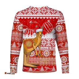 Australia Long Sleeve T-shirt Kangaroo Aboriginal Painting Merry Christmas