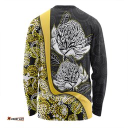 Australia  Warratah Goanna Aboriginal Long Sleeve T-shirt - Waratah Flowers With Yellow Lizards, Stones, Sand Dot Art Painting Inspired Long Sleeve T-shirt
