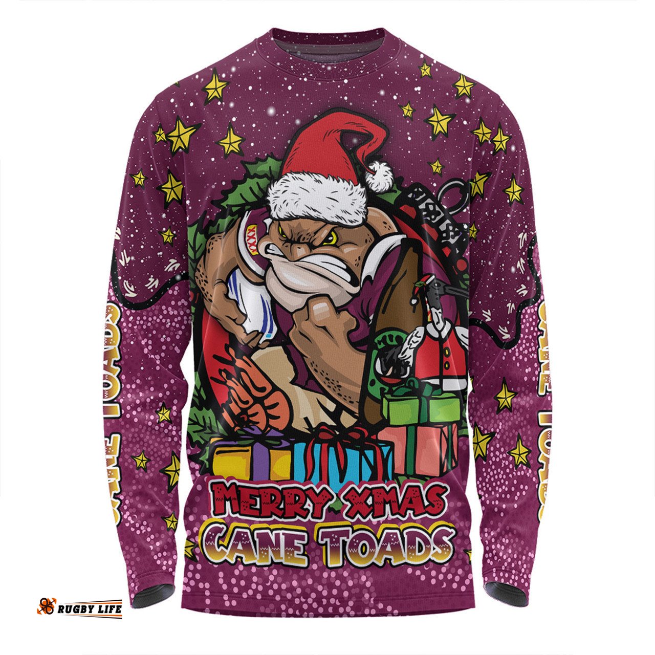 Queensland Cane Toads Christmas Custom Long Sleeve T-shirt - Merry Christmas Our Beloved Team With Aboriginal Dot Art Pattern Long Sleeve T-shirt