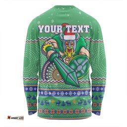 Canberra Raiders Christmas Custom Long Sleeve T-shirt - Ugly Xmas And Aboriginal Patterns For Die Hard Fan Long Sleeve T-shirt