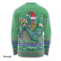 Canberra Raiders Christmas Custom Long Sleeve T-shirt - Ugly Xmas And Aboriginal Patterns For Die Hard Fan Long Sleeve T-shirt