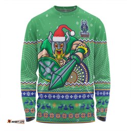 Canberra Raiders Christmas Custom Long Sleeve T-shirt - Ugly Xmas And Aboriginal Patterns For Die Hard Fan Long Sleeve T-shirt