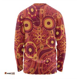 Australia Aboriginal Long Sleeve T-shirt - Red Aboriginal Dot Art Inspired Long Sleeve T-shirt