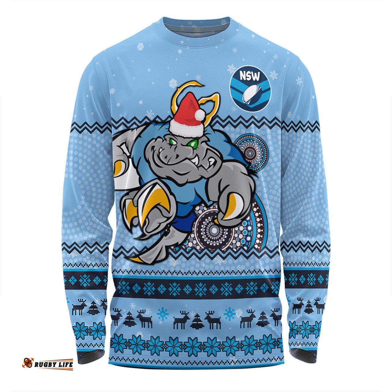 New South Wales Cockroaches Christmas Custom Long Sleeve T-shirt - Ugly Xmas And Aboriginal Patterns For Die Hard Fan Long Sleeve T-shirt