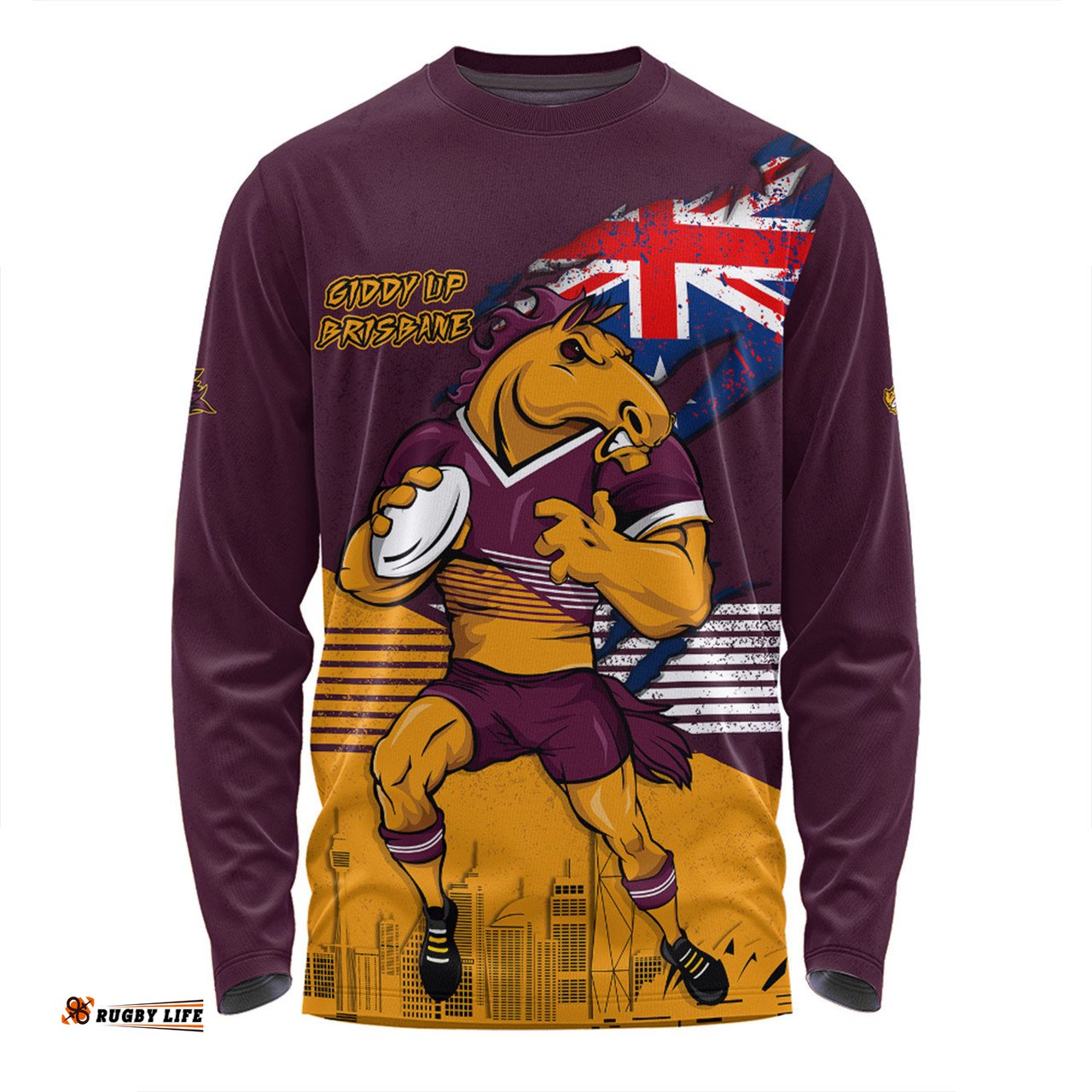 Brisbane Broncos Long Sleeve T-shirt Custom For Die Hard Fan Australia Flag Scratch Style