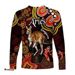 Australian Astrology Long Sleeve T-shirt Aries Kangaroo Zodiac Aboriginal Red